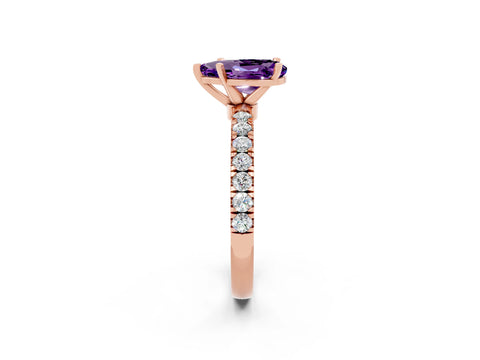 Rose gold Pear Cut Amethyst Solitaire Ring with Pavé Accents and Four-Prong Setting_2