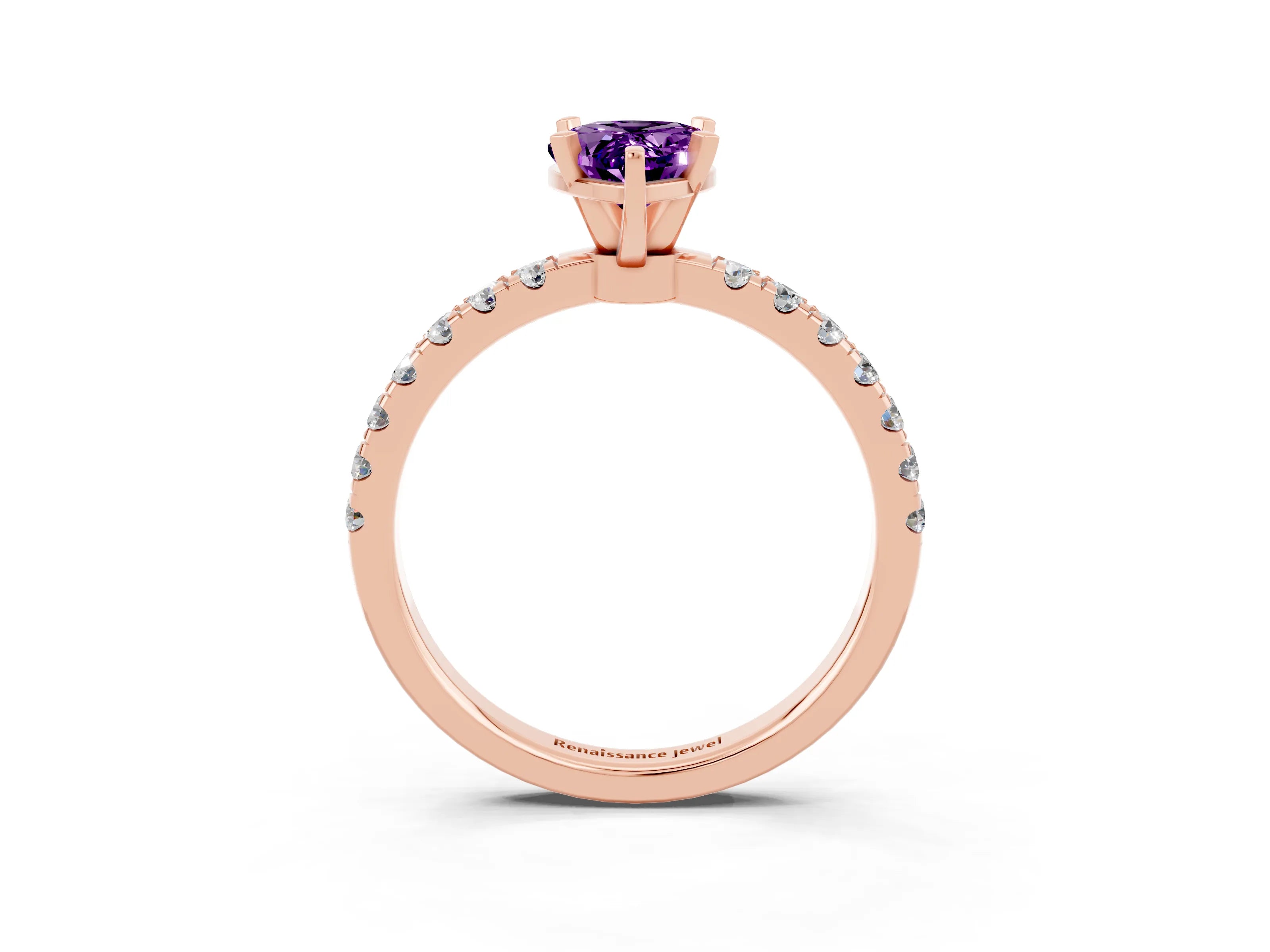 Rose gold Pear Cut Amethyst Solitaire Ring with Pavé Accents and Four-Prong Setting_3