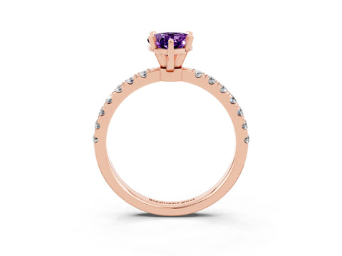 Rose gold Pear Cut Amethyst Solitaire Ring with Pavé Accents and Four-Prong Setting_3