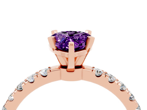 Rose gold Pear Cut Amethyst Solitaire Ring with Pavé Accents and Four-Prong Setting_4