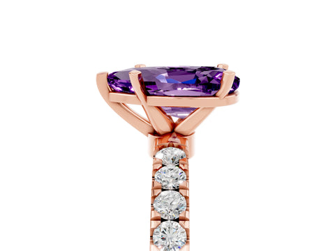 Rose gold Pear Cut Amethyst Solitaire Ring with Pavé Accents and Four-Prong Setting_5