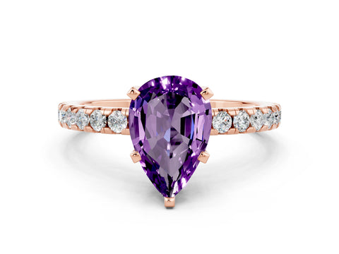 Rose gold Pear Cut Amethyst Solitaire Ring with Pavé Band and Four-Prong Setting_24