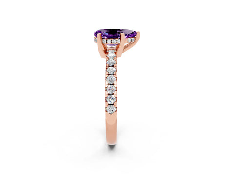 Rose gold Pear Cut Amethyst Solitaire Ring with Pavé Band and Four-Prong Setting_26