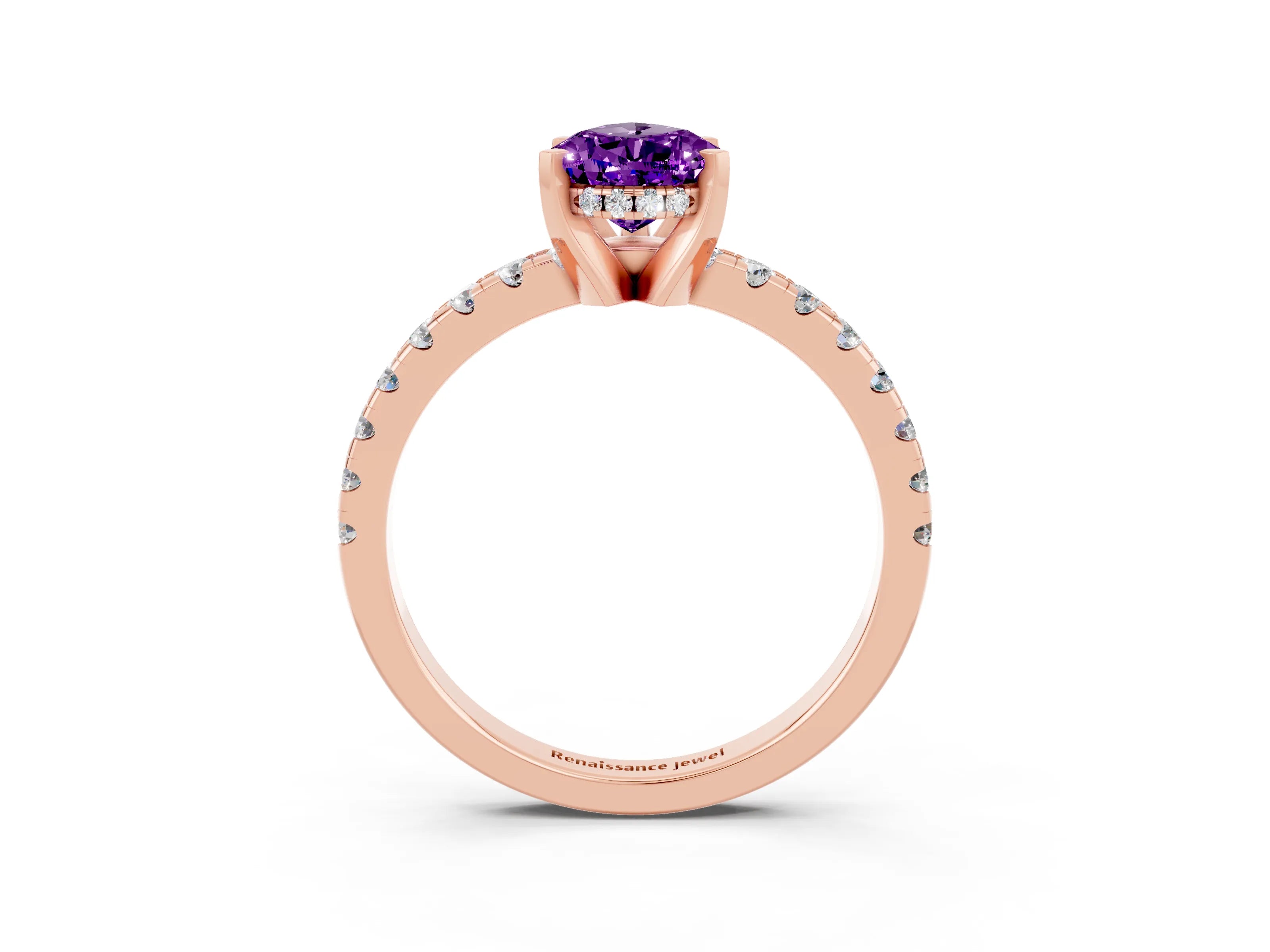 Rose gold Pear Cut Amethyst Solitaire Ring with Pavé Band and Four-Prong Setting_27