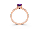 Rose gold Pear Cut Amethyst Solitaire Ring with Pavé Band and Four-Prong Setting_27