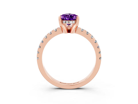 Rose gold Pear Cut Amethyst Solitaire Ring with Pavé Band and Four-Prong Setting_27