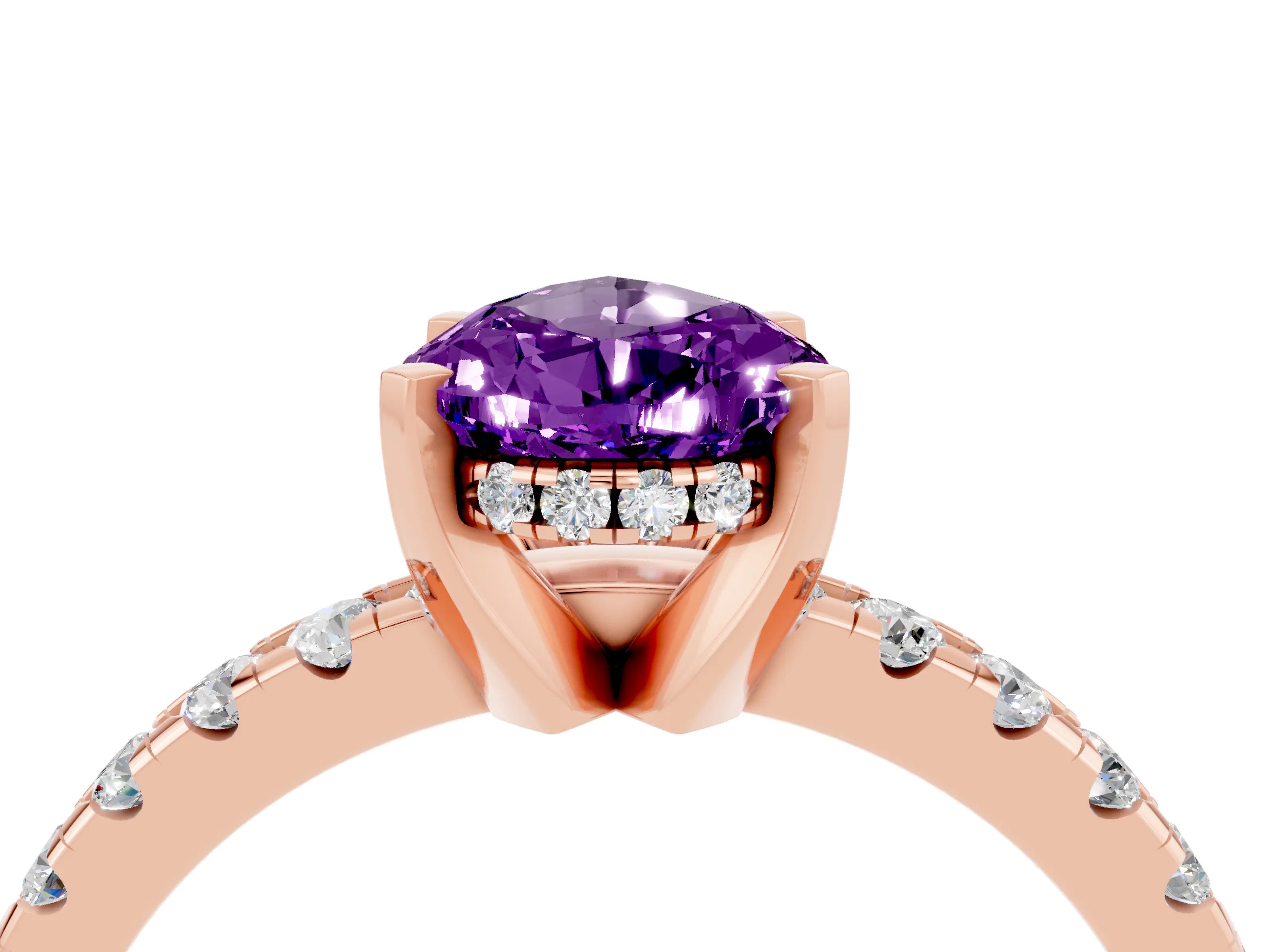 Rose gold Pear Cut Amethyst Solitaire Ring with Pavé Band and Four-Prong Setting_28