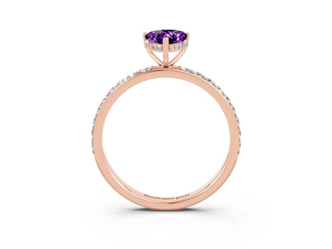 Rose gold Pear Cut Amethyst Solitaire Ring with Pavé Band and Hidden Halo_15