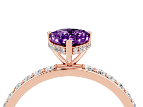 Rose gold Pear Cut Amethyst Solitaire Ring with Pavé Band and Hidden Halo_16