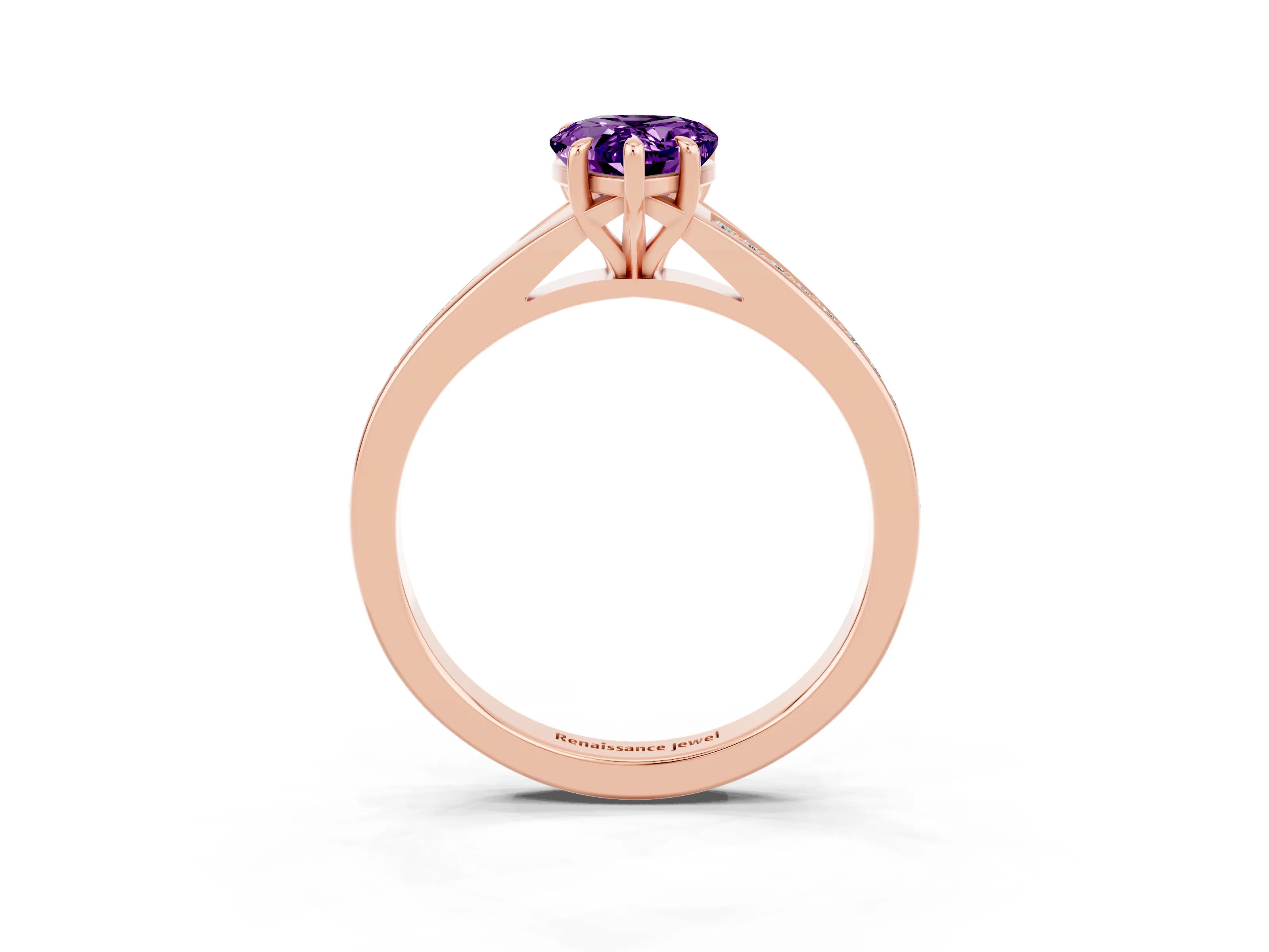 Rose gold Pear Cut Amethyst Solitaire Ring with Pavé Band and Prong Setting_15