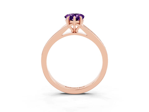 Rose gold Pear Cut Amethyst Solitaire Ring with Pavé Band and Prong Setting_15