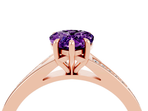 Rose gold Pear Cut Amethyst Solitaire Ring with Pavé Band and Prong Setting_16
