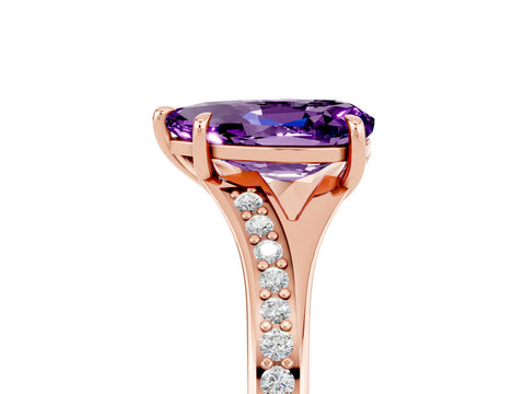 Rose gold Pear Cut Amethyst Solitaire Ring with Pavé Band and Prong Setting_17