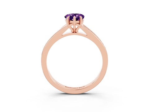 Rose gold Pear Cut Amethyst Solitaire Ring with Pavé Band and Prong Setting_3