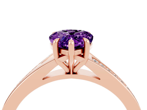 Rose gold Pear Cut Amethyst Solitaire Ring with Pavé Band and Prong Setting_4
