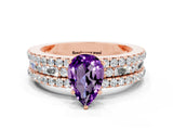Rose gold Pear Cut Amethyst Solitaire Ring with Pavé and Channel Set Band