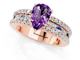 Rose gold Pear Cut Amethyst Solitaire Ring with Pavé and Channel Set Band_1