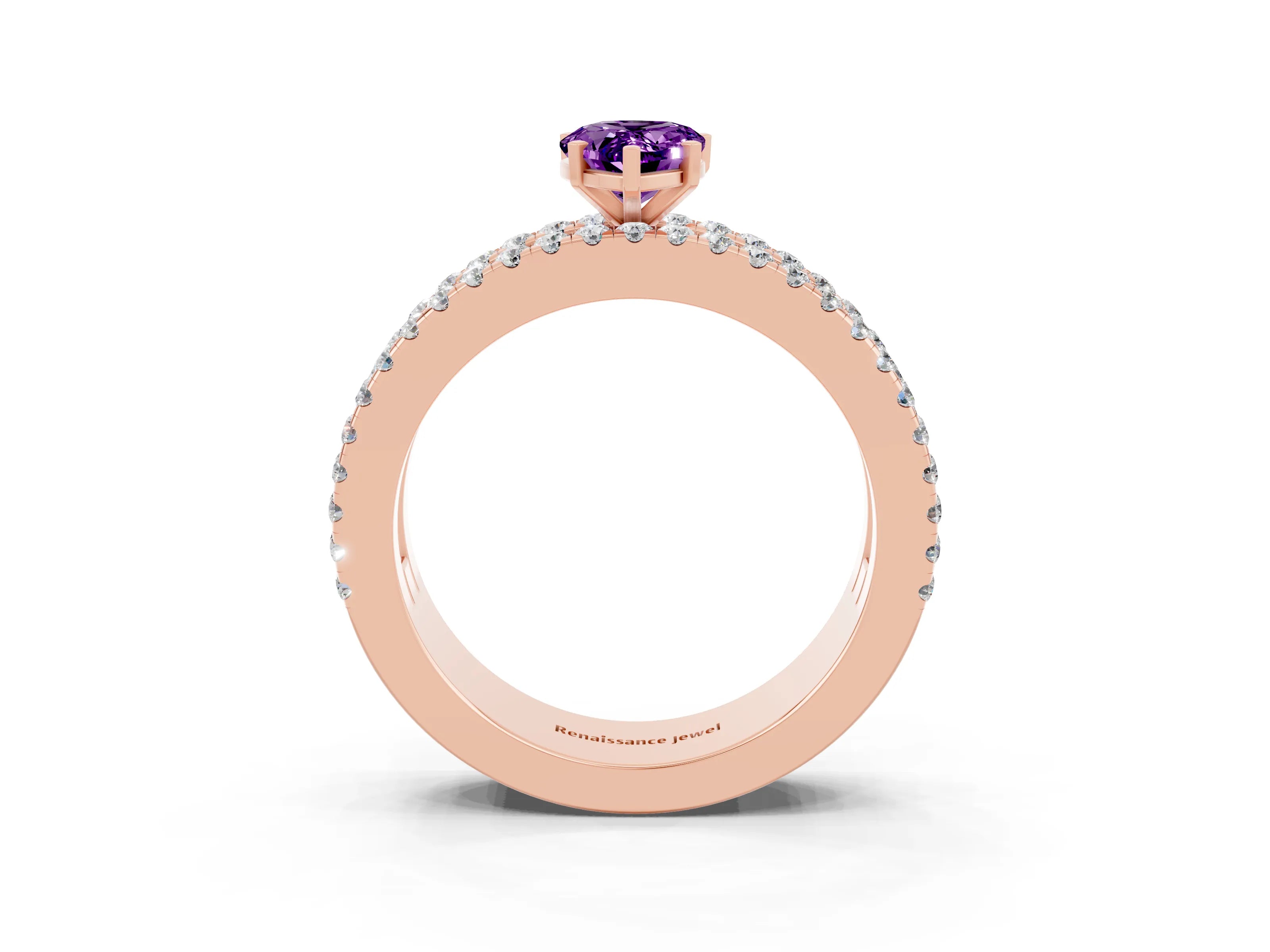 Rose gold Pear Cut Amethyst Solitaire Ring with Pavé and Channel Set Band_3