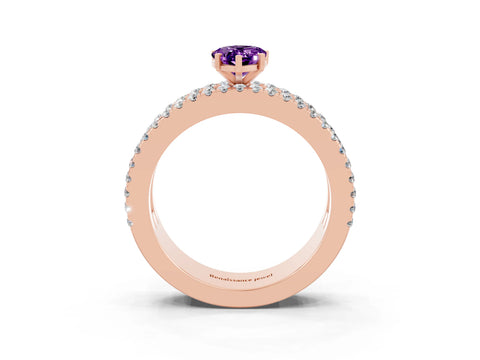 Rose gold Pear Cut Amethyst Solitaire Ring with Pavé and Channel Set Band_3