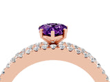 Rose gold Pear Cut Amethyst Solitaire Ring with Pavé and Channel Set Band_4