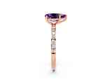 Rose gold Pear Cut Amethyst Solitaire Ring with Pave Band and Four Prong Setting_26