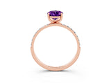 Rose gold Pear Cut Amethyst Solitaire Ring with Pave Band and Four Prong Setting_27