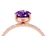 Rose gold Pear Cut Amethyst Solitaire Ring with Pave Band and Four Prong Setting_28