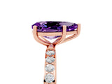 Rose gold Pear Cut Amethyst Solitaire Ring with Pave Band and Four Prong Setting_29