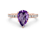 Rose gold Pear Cut Amethyst Solitaire Ring with Round  Pavé Band and Four-Prong Setting_44
