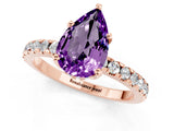 Rose gold Pear Cut Amethyst Solitaire Ring with Round  Pavé Band and Four-Prong Setting_45