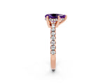 Rose gold Pear Cut Amethyst Solitaire Ring with Round  Pavé Band and Four-Prong Setting_46