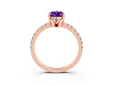 Rose gold Pear Cut Amethyst Solitaire Ring with Round  Pavé Band and Four-Prong Setting_47