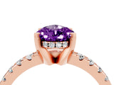 Rose gold Pear Cut Amethyst Solitaire Ring with Round  Pavé Band and Four-Prong Setting_48