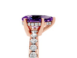 Rose gold Pear Cut Amethyst Solitaire Ring with Round  Pavé Band and Four-Prong Setting_49