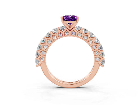 Rose gold Pear Cut Amethyst Solitaire Ring with Shared Prong Pavé Band and Four-Prong Setting_3