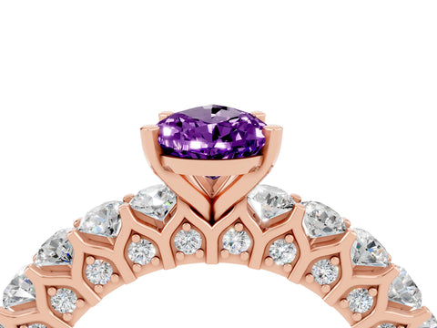 Rose gold Pear Cut Amethyst Solitaire Ring with Shared Prong Pavé Band and Four-Prong Setting_4