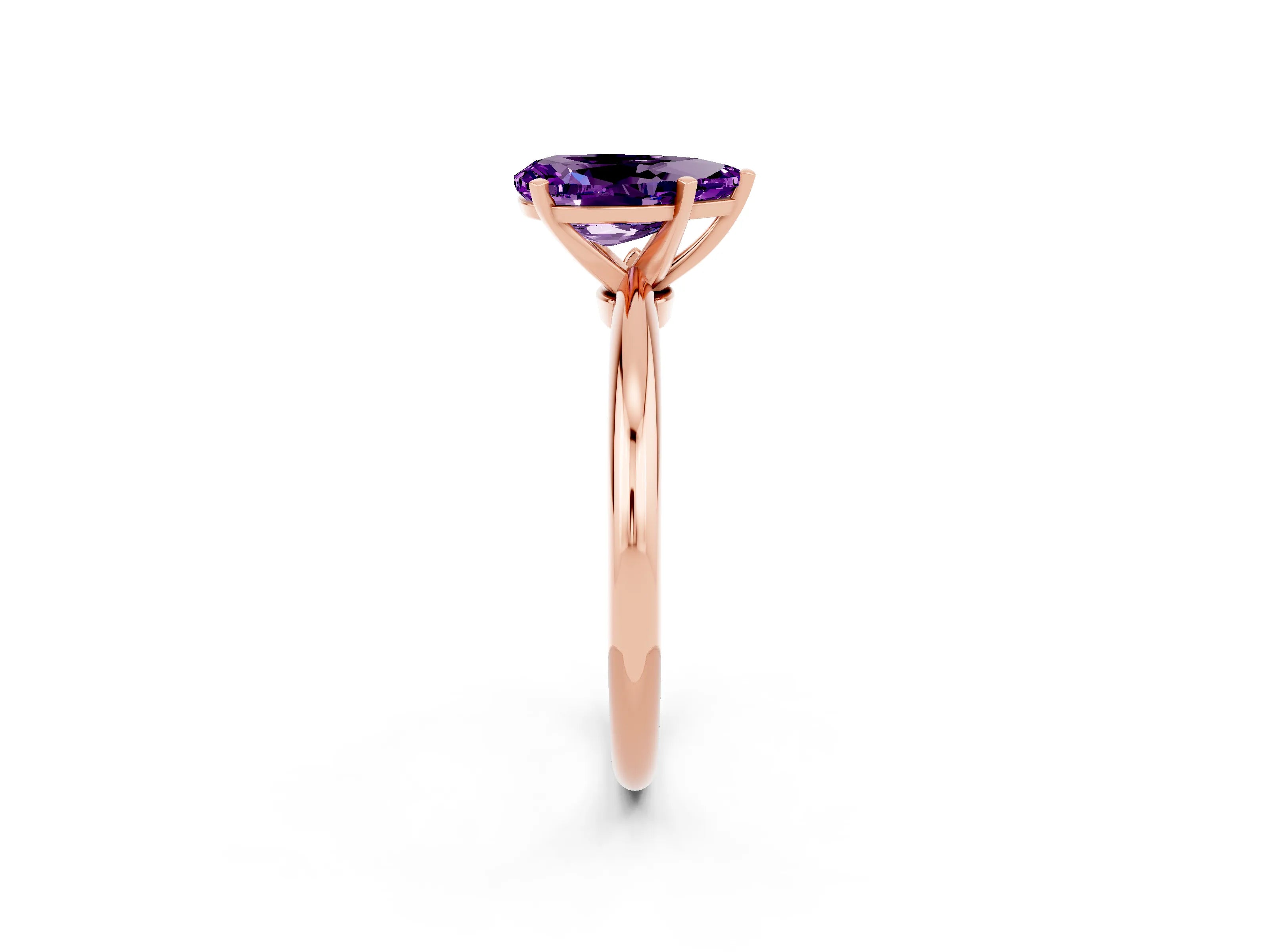 Rose gold Pear Cut Amethyst Solitaire Ring with Six-Prong Setting and Classic Band_2