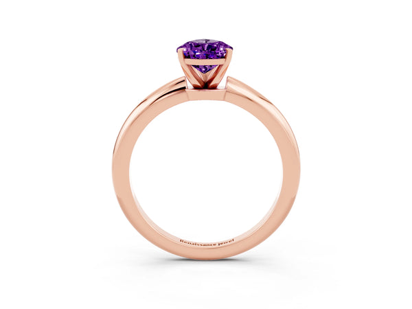 Rose gold Pear Cut Amethyst Solitaire Ring with Six-Prong Setting and Classic Band