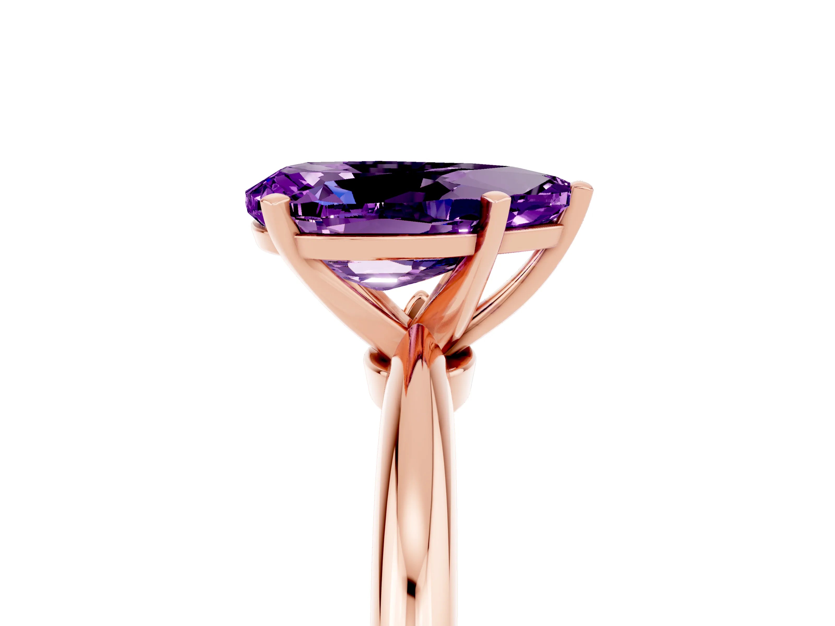 Rose gold Pear Cut Amethyst Solitaire Ring with Six-Prong Setting and Classic Band_5