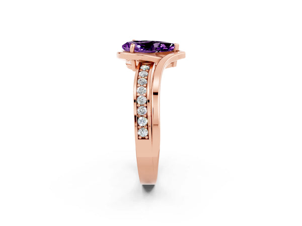 Rose gold Pear Cut Amethyst Solitaire Ring with Split Shank and Prong Setting