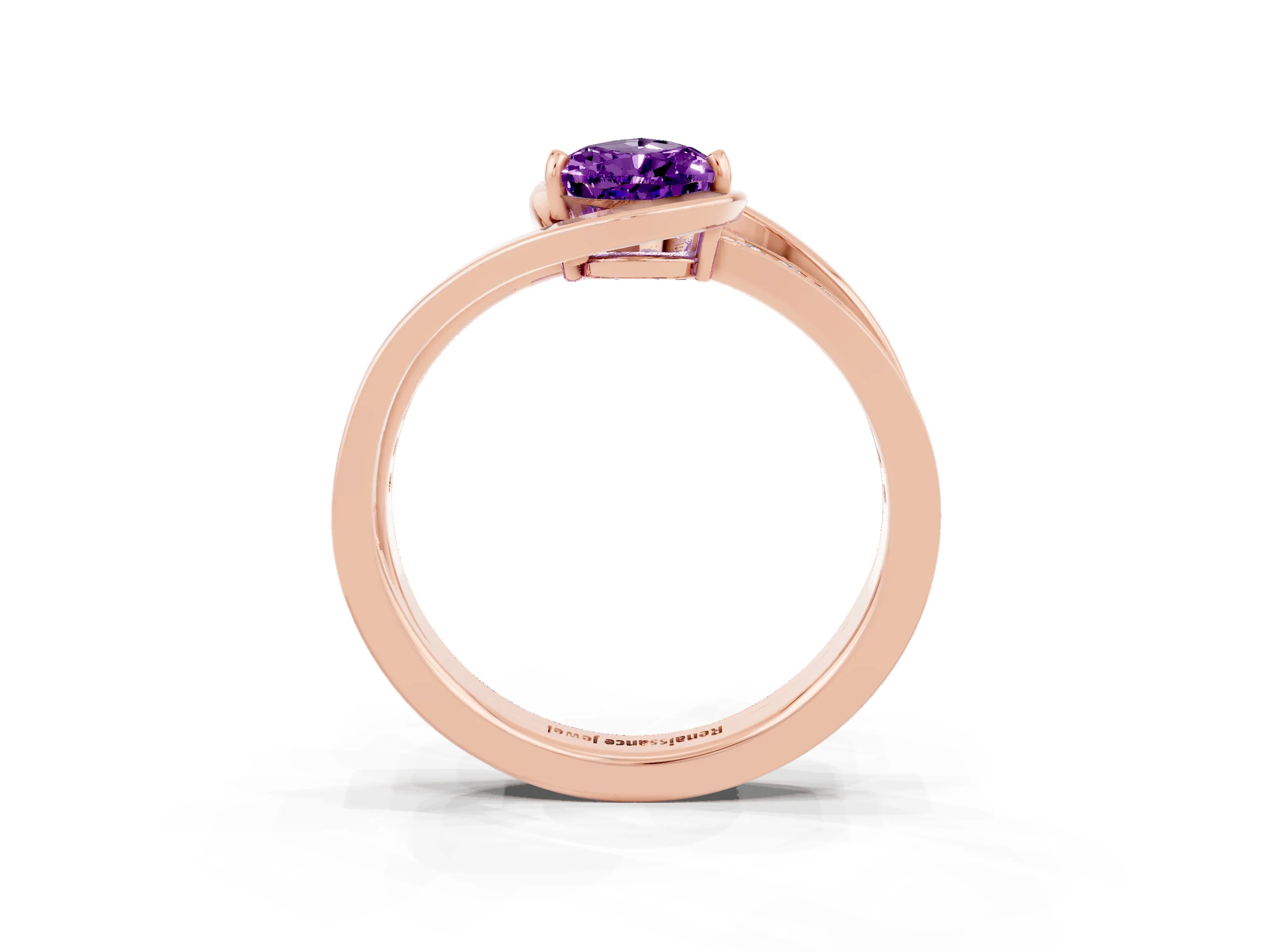 Rose gold Pear Cut Amethyst Solitaire Ring with Split Shank and Prong Setting_3