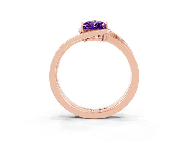 Rose gold Pear Cut Amethyst Solitaire Ring with Split Shank and Prong Setting