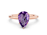 Rose gold Pear Cut Amethyst Solitaire Ring with Thin Band and Four-Prong Setting_12