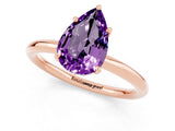 Rose gold Pear Cut Amethyst Solitaire Ring with Thin Band and Four-Prong Setting_13
