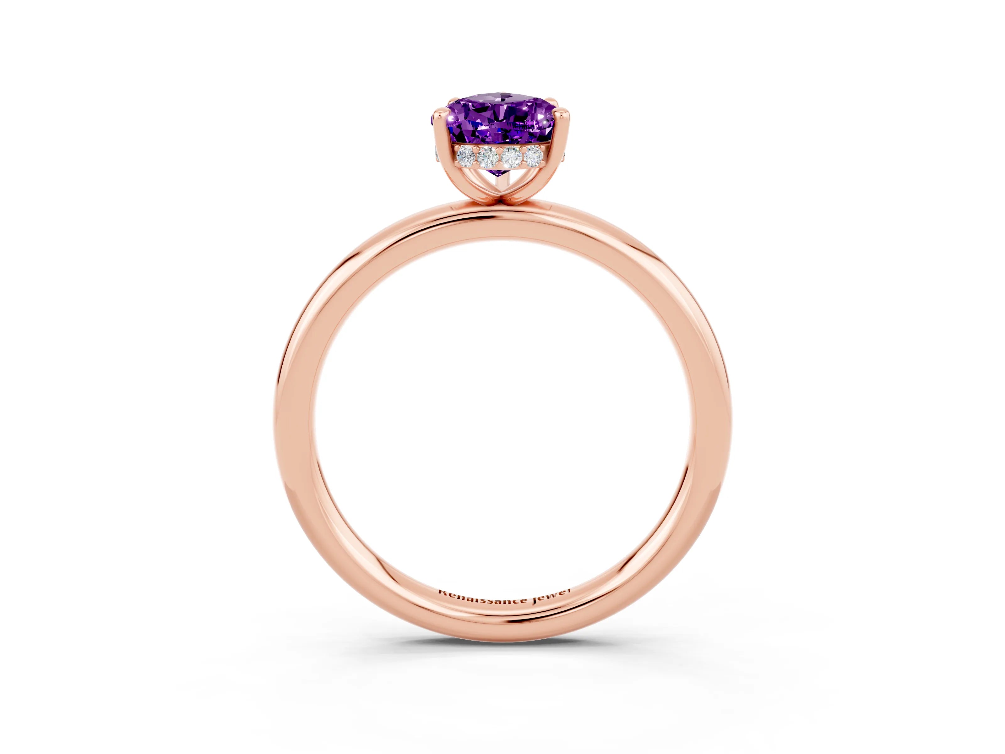 Rose gold Pear Cut Amethyst Solitaire Ring with Thin Band and Four-Prong Setting_15