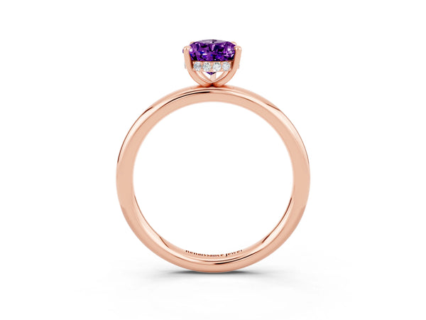 Rose gold Pear Cut Amethyst Solitaire Ring with Thin Band and Four-Prong Setting