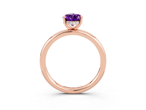Rose gold Pear Cut Amethyst Solitaire Ring with Thin Band and Four-Prong Setting_15