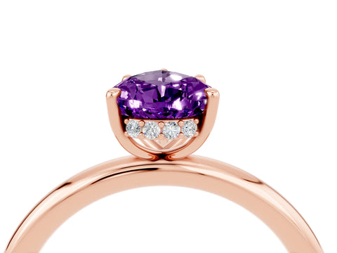 Rose gold Pear Cut Amethyst Solitaire Ring with Thin Band and Four-Prong Setting_16