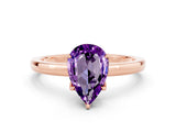 Rose gold Pear Cut Amethyst Solitaire Ring with Thin Band and Prong Setting_12