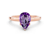 Rose gold Pear Cut Amethyst Solitaire Ring with Thin Band and Prong Setting_18